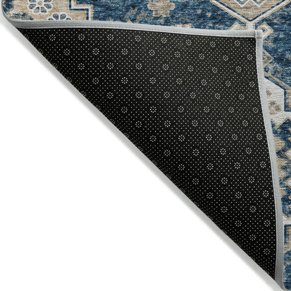 HomeRoots 9' Navy Blue Beige Ivory Medallion Area Rug - Durable, Washable Design for Indoor & Outdoor Spaces 9' X 12' 589012