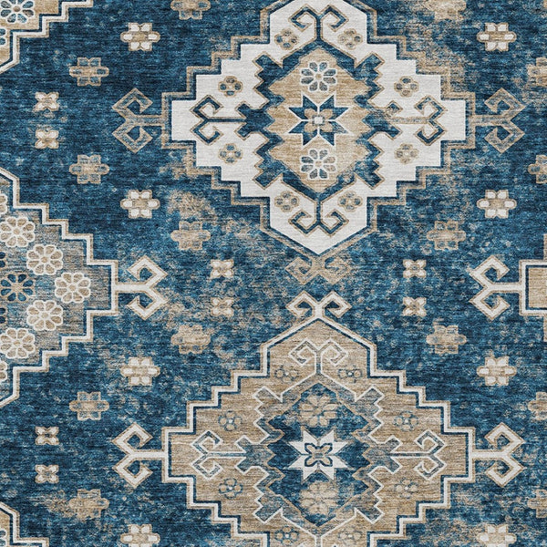 HomeRoots 5' Stylish Navy Blue Medallion Washable Area Rug for Indoor and Outdoor Living Spaces, Durable Design 10' X 14' 589013