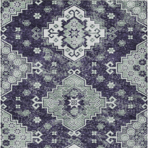 HomeRoots 5' Medallion Washable Area Rug in Eggplant and Sage – Durable, Stylish, and Versatile for Any Space 5' X 8' 589015