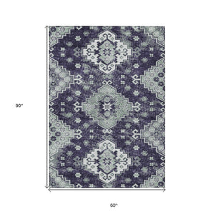 HomeRoots 5' Medallion Washable Area Rug in Eggplant and Sage – Durable, Stylish, and Versatile for Any Space 5' X 8' 589015