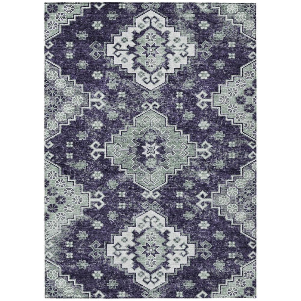HomeRoots 5' Medallion Washable Area Rug in Eggplant and Sage – Durable, Stylish, and Versatile for Any Space 5' X 8' 589015