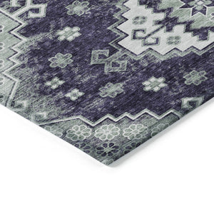 HomeRoots 5' Medallion Washable Area Rug in Eggplant and Sage – Durable, Stylish, and Versatile for Any Space 5' X 8' 589015