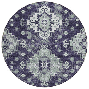 HomeRoots 5' Medallion Washable Area Rug in Eggplant and Sage – Durable, Stylish, and Versatile for Any Space 8' Round 589016