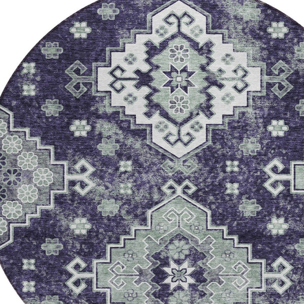 HomeRoots 5' Medallion Washable Area Rug in Eggplant and Sage – Durable, Stylish, and Versatile for Any Space 8' Round 589016