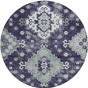 HomeRoots 5' Medallion Washable Area Rug in Eggplant and Sage – Durable, Stylish, and Versatile for Any Space 8' Round 589016