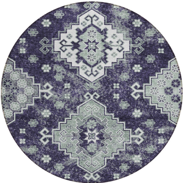 HomeRoots 5' Medallion Washable Area Rug in Eggplant and Sage – Durable, Stylish, and Versatile for Any Space 8' Round 589016