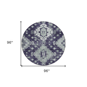 HomeRoots 5' Medallion Washable Area Rug in Eggplant and Sage – Durable, Stylish, and Versatile for Any Space 8' Round 589016