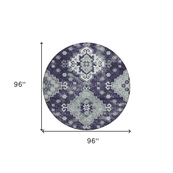 HomeRoots 5' Medallion Washable Area Rug in Eggplant and Sage – Durable, Stylish, and Versatile for Any Space 8' Round 589016