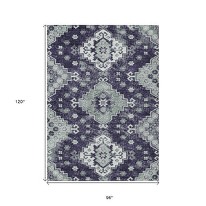 HomeRoots 5' Medallion Washable Area Rug in Eggplant and Sage – Durable, Stylish, and Versatile for Any Space 8' X 10' 589017