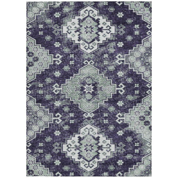 HomeRoots 5' Medallion Washable Area Rug in Eggplant and Sage – Durable, Stylish, and Versatile for Any Space 8' X 10' 589017