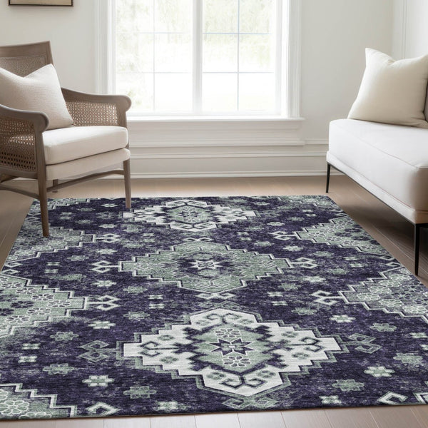 HomeRoots 5' Medallion Washable Area Rug in Eggplant and Sage – Durable, Stylish, and Versatile for Any Space 8' X 10' 589017