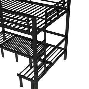 English Elm Queen Metal Bunk Bed - Versatile Queen-Over-Queen With Pull-Out Lower Section & Safety Rails, Black W1580S00208-GIGA