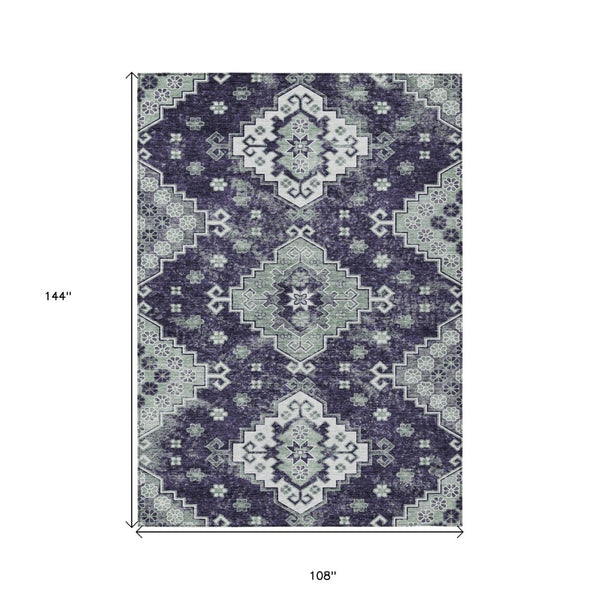 HomeRoots 9' Medallion Area Rug in Rich Eggplant & Sage – Durable, Washable Design for Indoor & Outdoor Use 9' X 12' 589018