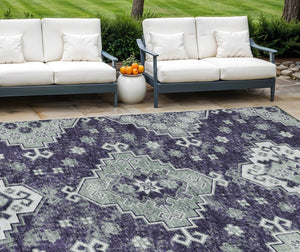 HomeRoots 9' Medallion Area Rug in Rich Eggplant & Sage – Durable, Washable Design for Indoor & Outdoor Use 9' X 12' 589018