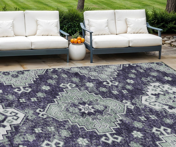 HomeRoots 9' Medallion Area Rug in Rich Eggplant & Sage – Durable, Washable Design for Indoor & Outdoor Use 9' X 12' 589018