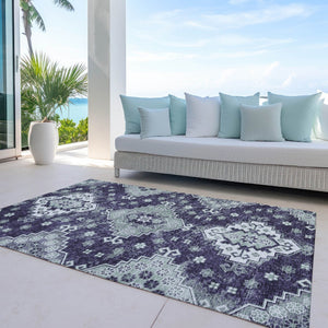 HomeRoots 9' Medallion Area Rug in Rich Eggplant & Sage – Durable, Washable Design for Indoor & Outdoor Use 9' X 12' 589018