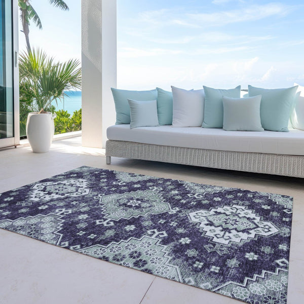 HomeRoots 9' Medallion Area Rug in Rich Eggplant & Sage – Durable, Washable Design for Indoor & Outdoor Use 9' X 12' 589018