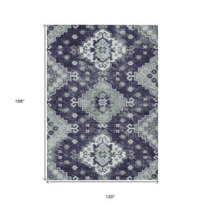 HomeRoots 5' Medallion Washable Area Rug in Eggplant and Sage – Durable, Stylish, and Versatile for Any Space 10' X 14' 589019