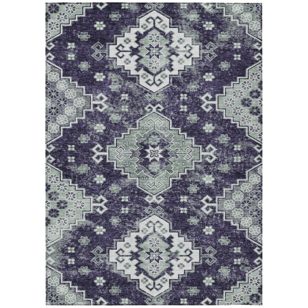 HomeRoots 5' Medallion Washable Area Rug in Eggplant and Sage – Durable, Stylish, and Versatile for Any Space 10' X 14' 589019