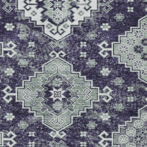 HomeRoots 5' Medallion Washable Area Rug in Eggplant and Sage – Durable, Stylish, and Versatile for Any Space 10' X 14' 589019