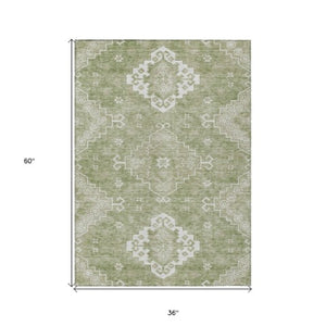 Homeroots 3'' Artichoke Green Medallion Washable Indoor Outdoor Area Rug - Stylish, Durable, And Versatile 3' X 5' Polyester 589020