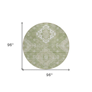 Homeroots 3'' Artichoke Green Medallion Washable Indoor Outdoor Area Rug - Stylish, Durable, And Versatile 8' Round Polyester 589022