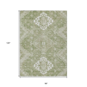Homeroots 3'' Artichoke Green Medallion Washable Indoor Outdoor Area Rug - Stylish, Durable, And Versatile 8' X 10' Polyester 589023