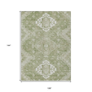 Homeroots 3'' Artichoke Green Medallion Washable Indoor Outdoor Area Rug - Stylish, Durable, And Versatile 9' X 12' Polyester 589024