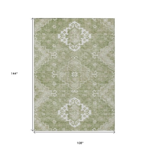 Homeroots 3'' Artichoke Green Medallion Washable Indoor Outdoor Area Rug - Stylish, Durable, And Versatile 9' X 12' Polyester 589024