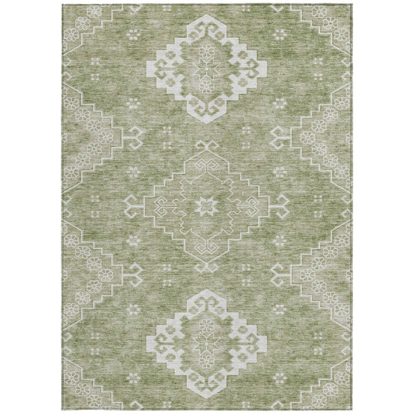 Homeroots 3'' Artichoke Green Medallion Washable Indoor Outdoor Area Rug - Stylish, Durable, And Versatile 9' X 12' Polyester 589024