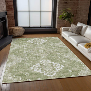 Homeroots 3'' Artichoke Green Medallion Washable Indoor Outdoor Area Rug - Stylish, Durable, And Versatile 9' X 12' Polyester 589024