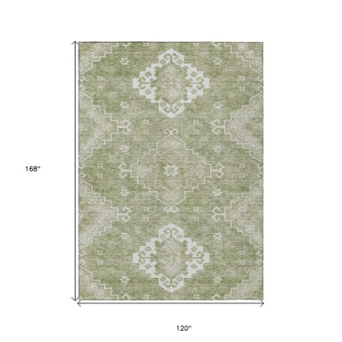Homeroots 3'' Artichoke Green Medallion Washable Indoor Outdoor Area Rug - Stylish, Durable, And Versatile 10' X 14' Polyester 589025