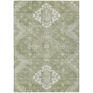 HomeRoots 5' Medallion Area Rug in Artichoke Green, Beige & Ivory - Durable, Washable for Indoor/Outdoor Use 10' X 14' 589025