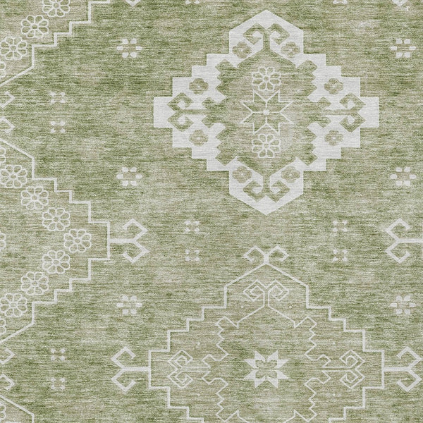 Homeroots 3'' Artichoke Green Medallion Washable Indoor Outdoor Area Rug - Stylish, Durable, And Versatile 10' X 14' Polyester 589025
