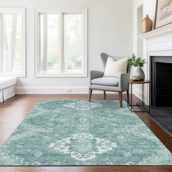 Homeroots 3'' Artichoke Green Medallion Washable Indoor Outdoor Area Rug - Stylish, Durable, And Versatile 5' X 8' Polyester 589027