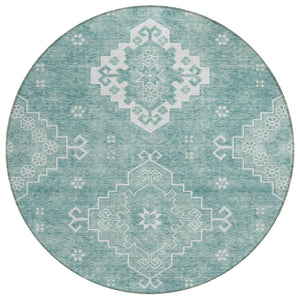 HomeRoots 5' Aqua Teal Blue and Ivory Medallion Area Rug - Durable, Washable Indoor-Outdoor Style for Any Space 8' Round 589028