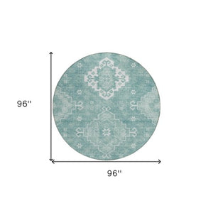 Homeroots 3'' Artichoke Green Medallion Washable Indoor Outdoor Area Rug - Stylish, Durable, And Versatile 8' Round Polyester 589028