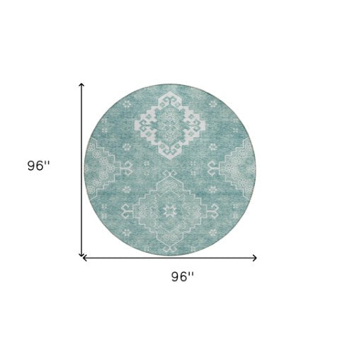 Homeroots 3'' Artichoke Green Medallion Washable Indoor Outdoor Area Rug - Stylish, Durable, And Versatile 8' Round Polyester 589028