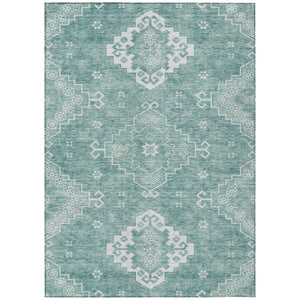 HomeRoots 9' Aqua Teal Blue Medallion Washable Area Rug - Durable, Stylish Design for Indoor & Outdoor Spaces 9' X 12' 589030