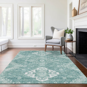 Homeroots 3'' Artichoke Green Medallion Washable Indoor Outdoor Area Rug - Stylish, Durable, And Versatile 9' X 12' Polyester 589030