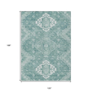 Homeroots 3'' Artichoke Green Medallion Washable Indoor Outdoor Area Rug - Stylish, Durable, And Versatile 10' X 14' Polyester 589031