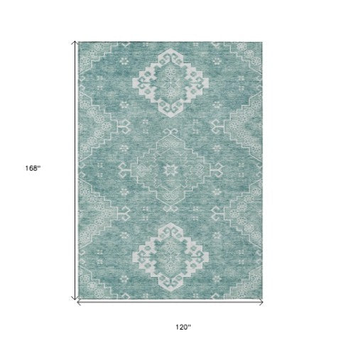 Homeroots 3'' Artichoke Green Medallion Washable Indoor Outdoor Area Rug - Stylish, Durable, And Versatile 10' X 14' Polyester 589031