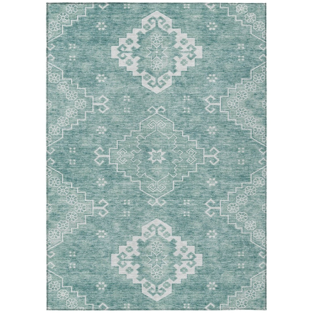 HomeRoots 5' Aqua Teal Blue and Ivory Medallion Area Rug - Durable, Washable Indoor-Outdoor Style for Any Space 10' X 14' 589031