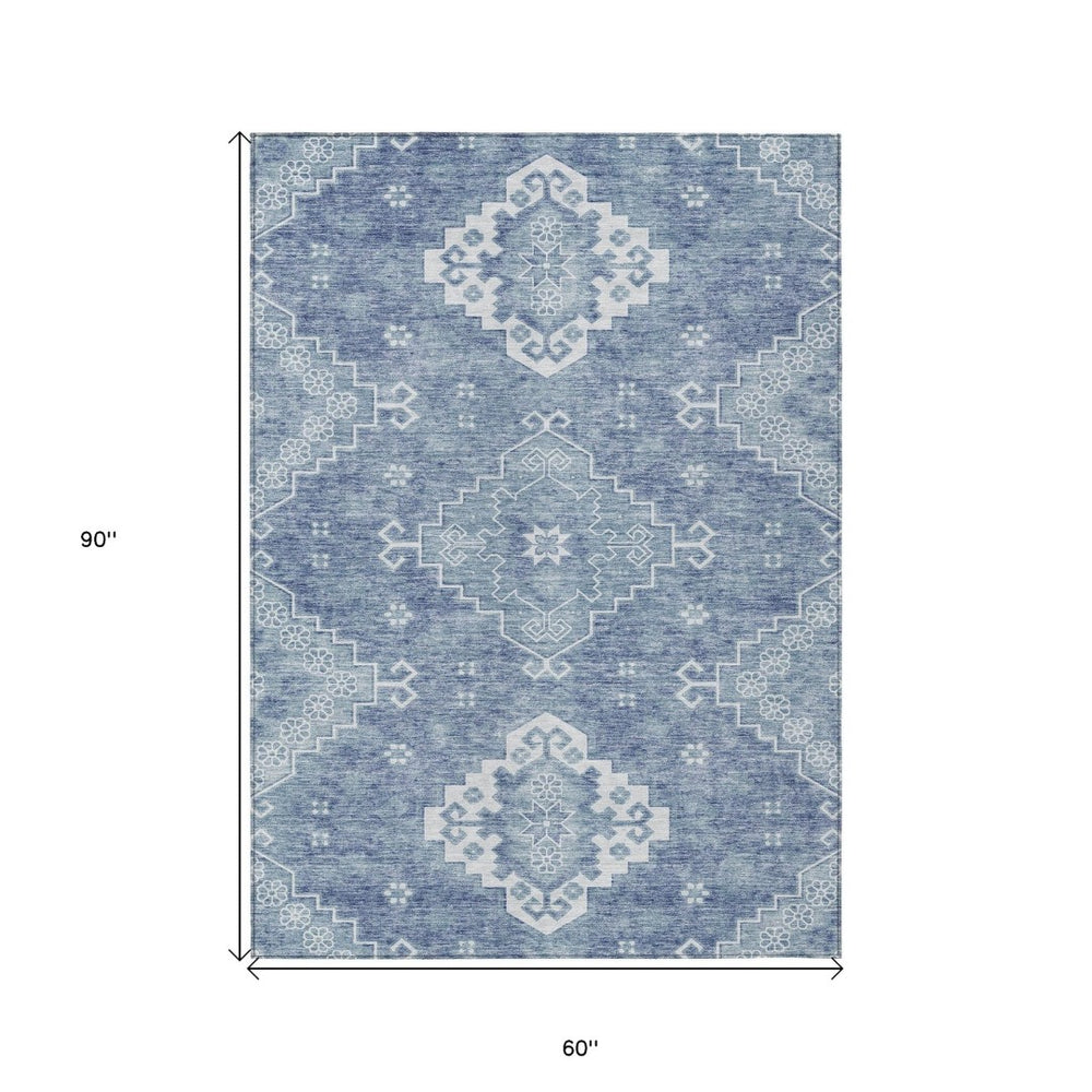 HomeRoots 5' Navy Blue Medallion Area Rug – Durable, Washable Design for Indoor & Outdoor Elegance and Style 5' X 8' 589033