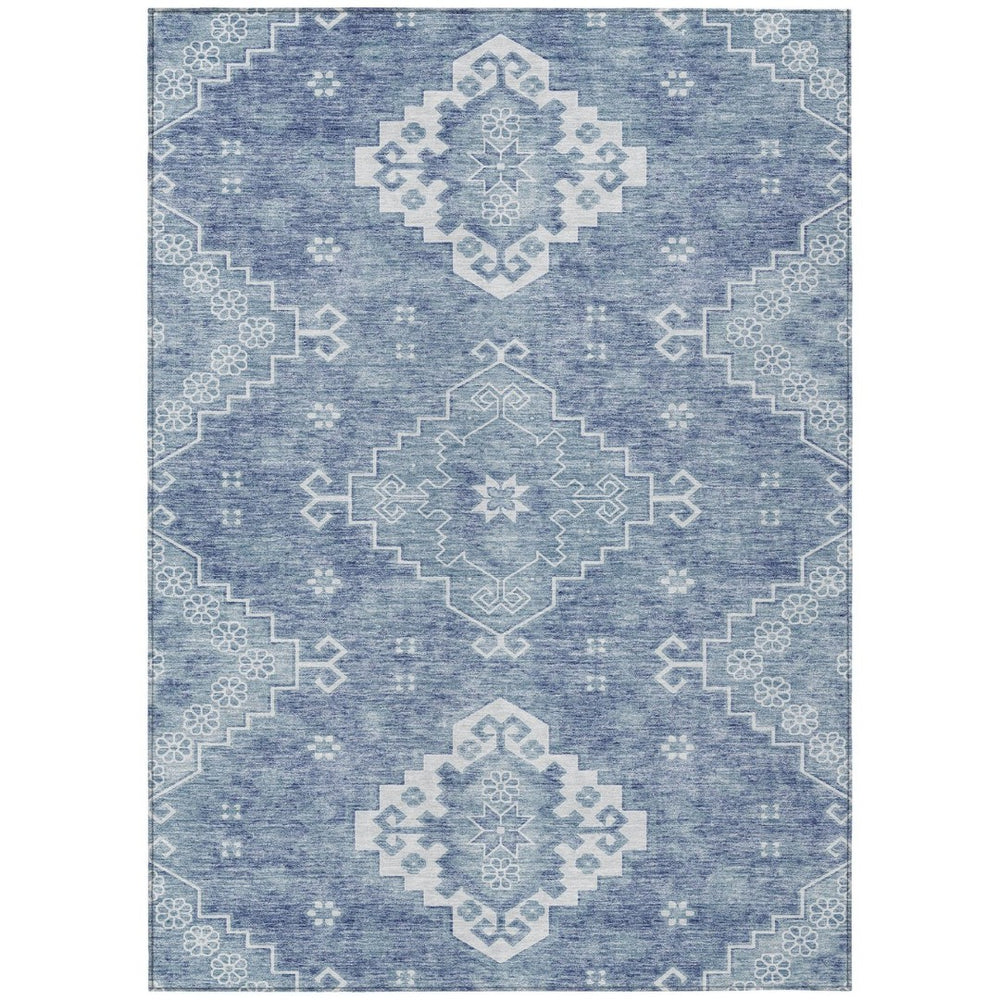 HomeRoots 5' Navy Blue Medallion Area Rug – Durable, Washable Design for Indoor & Outdoor Elegance and Style 5' X 8' 589033