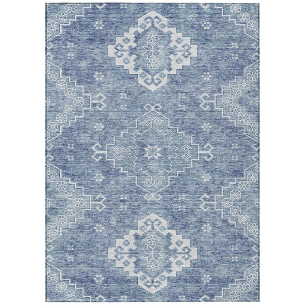 HomeRoots 5' Navy Blue Medallion Area Rug – Durable, Washable Design for Indoor & Outdoor Elegance and Style 5' X 8' 589033