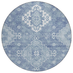 HomeRoots 5' Navy Blue Medallion Area Rug – Durable, Washable Design for Indoor & Outdoor Elegance and Style 8' Round 589034
