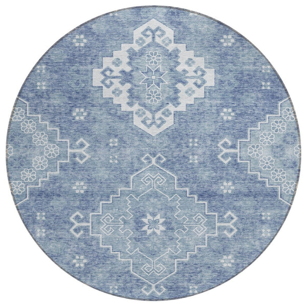 HomeRoots 5' Navy Blue Medallion Area Rug – Durable, Washable Design for Indoor & Outdoor Elegance and Style 8' Round 589034