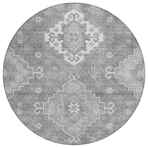 HomeRoots 5' Gray and Ivory Medallion Area Rug - Durable, Washable Design for Indoor and Outdoor Spaces 8' Round 589040