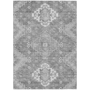 HomeRoots 5' Gray and Ivory Medallion Area Rug - Durable, Washable Design for Indoor and Outdoor Spaces 10' X 14' 589043